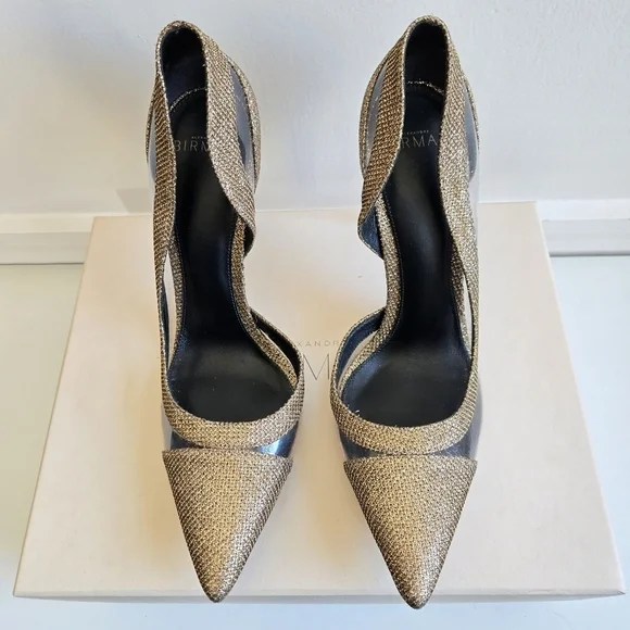 New Alexandre Birman Gold Metallic PVC Stiletto Heels NWT Size 8 US/38 EU - Picture 3 of 10